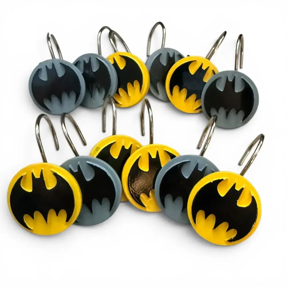 Batman Set Of 12 Shower Curtain Hooks Yellow & Gray